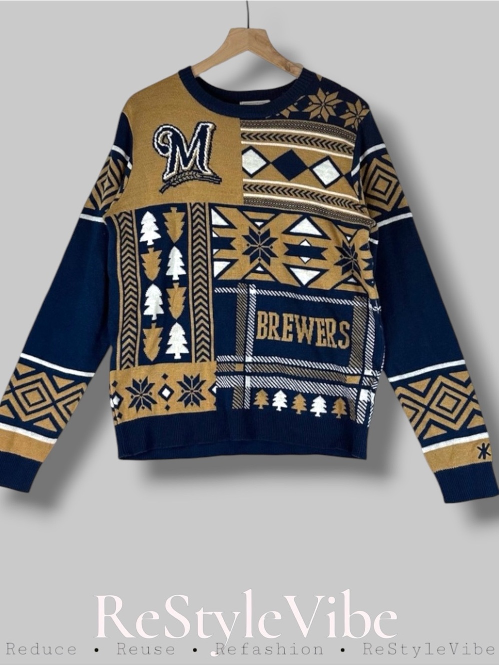 KLEW BREWERS Men’s Size L Sweater Holiday Ugly Christmas Crew Neck MLB Unisex